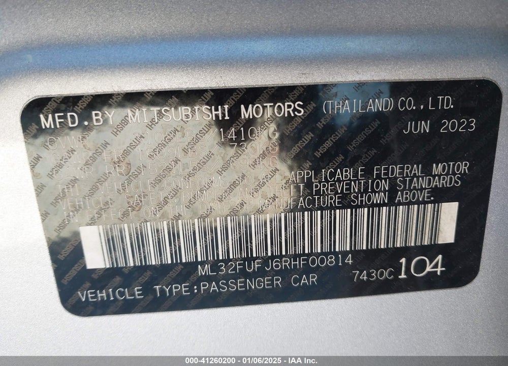 2024 MITSUBISHI MIRAGE G4 VIN: ML32FUFJ6RHF00814