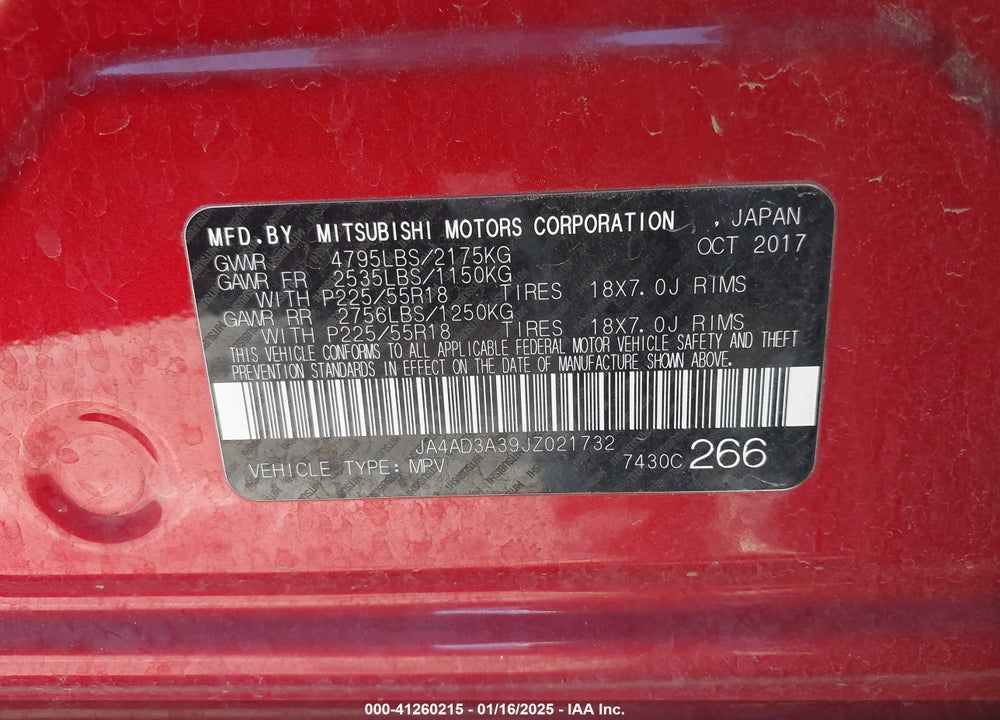 2018 MITSUBISHI OUTLANDER LE/SE/SEL VIN: JA4AD3A39JZ021732