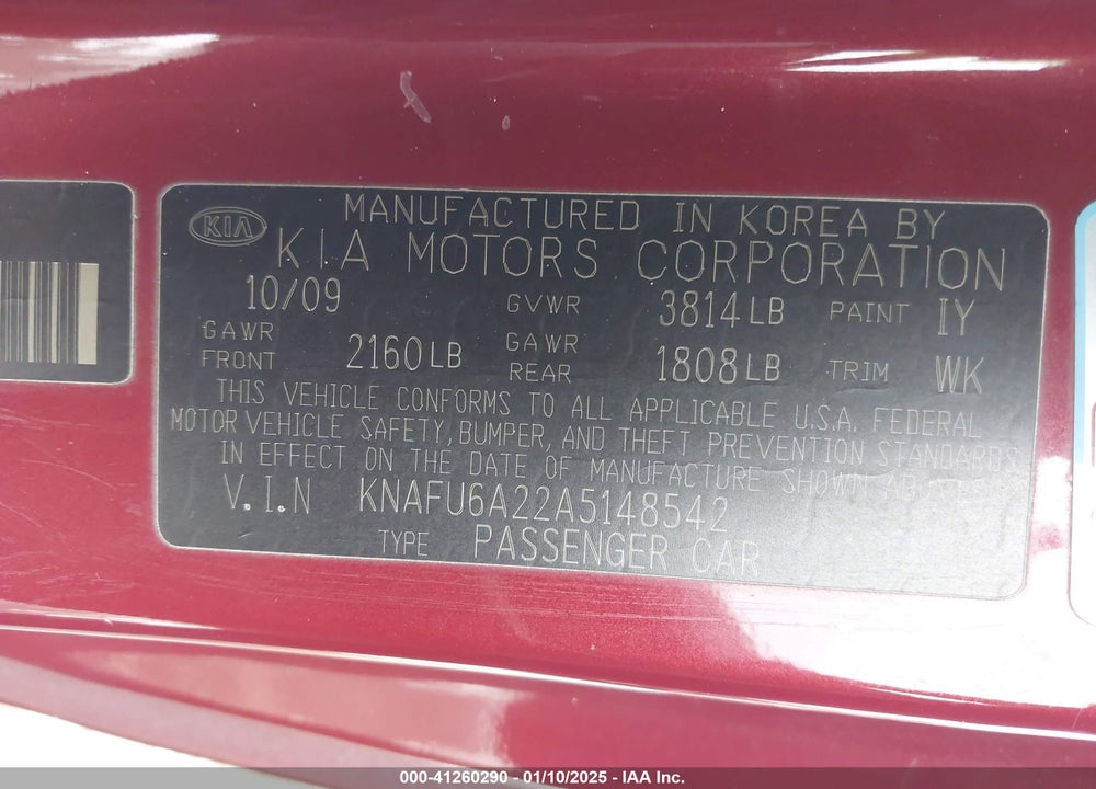 2010 KIA FORTE KOUP VIN: KNAFU6A22A5148542