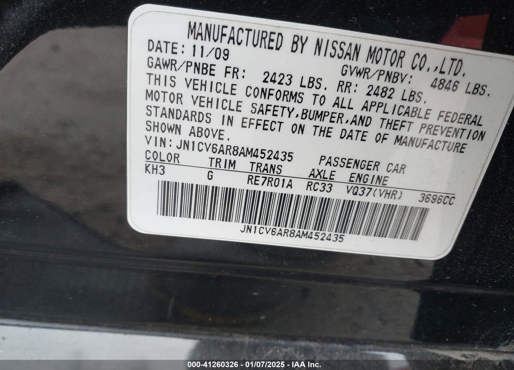 2010 INFINITI G37X VIN: JN1CV6AR8AM452435