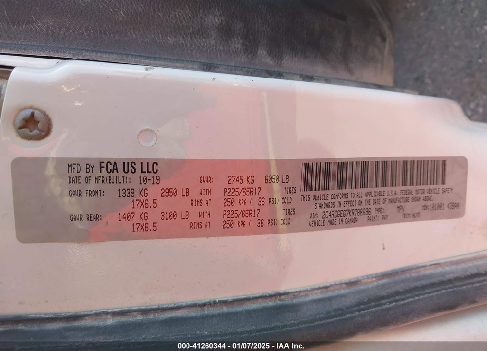 2019 DODGE GRAND CARAVAN GT VIN: 2C4RDGEG7KR788696