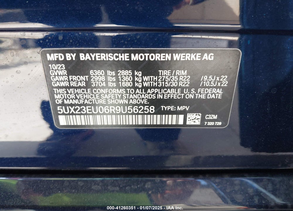 2024 BMW X5 XDRIVE40I VIN: 5UX23EU06R9U56258
