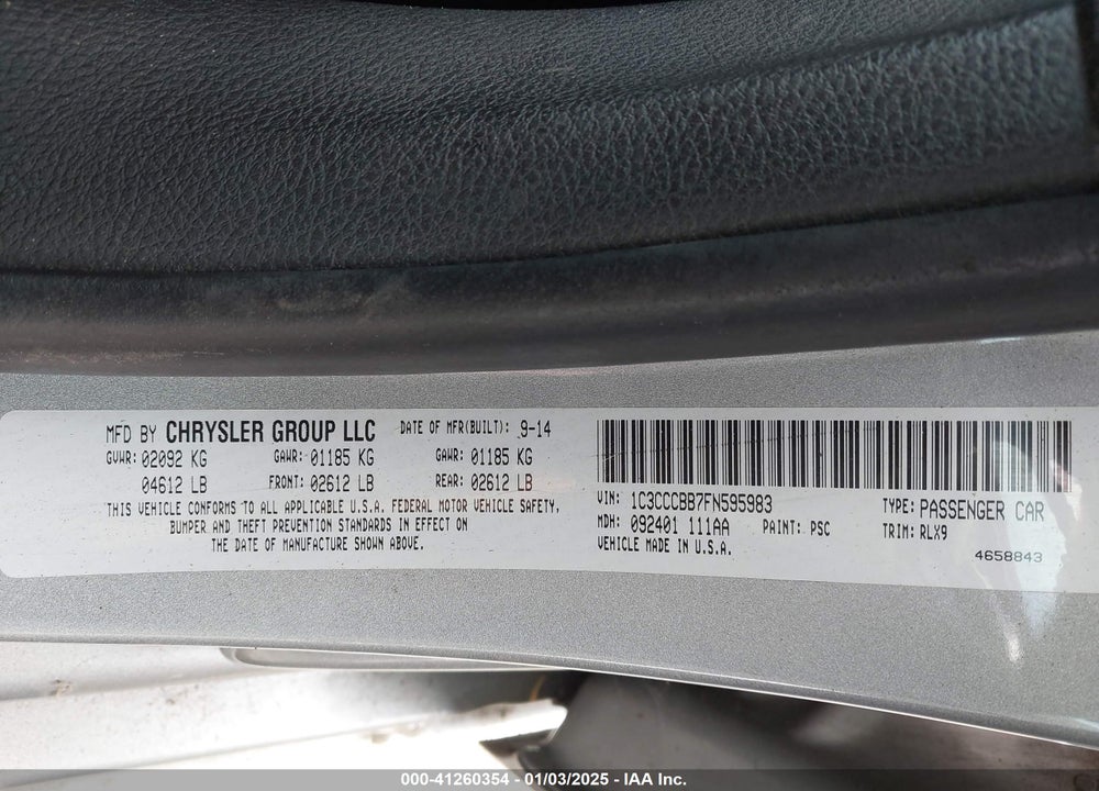 2015 CHRYSLER 200 S VIN: 1C3CCCBB7FN595983