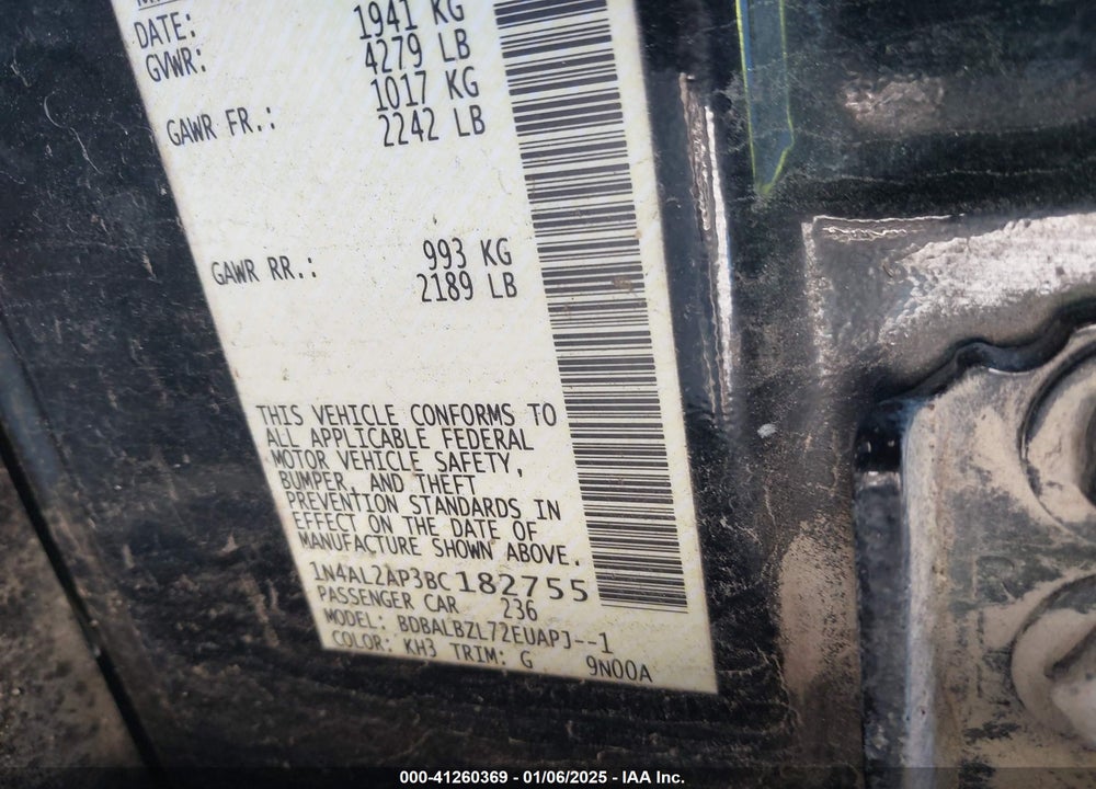 2011 NISSAN ALTIMA 2.5 S VIN: 1N4AL2AP3BC182755