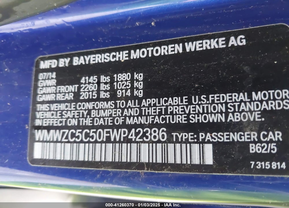 2015 MINI COUNTRYMAN COOPER S VIN: WMWZC5C50FWP42386