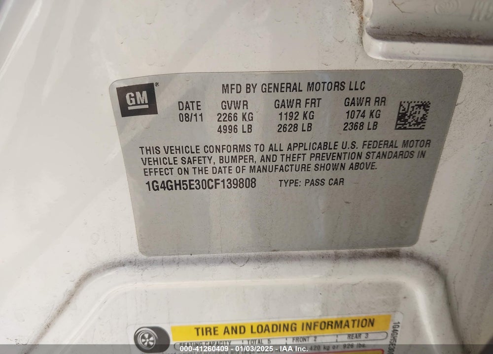 2012 BUICK LACROSSE PREMIUM 3 GROUP VIN: 1G4GH5E30CF139808