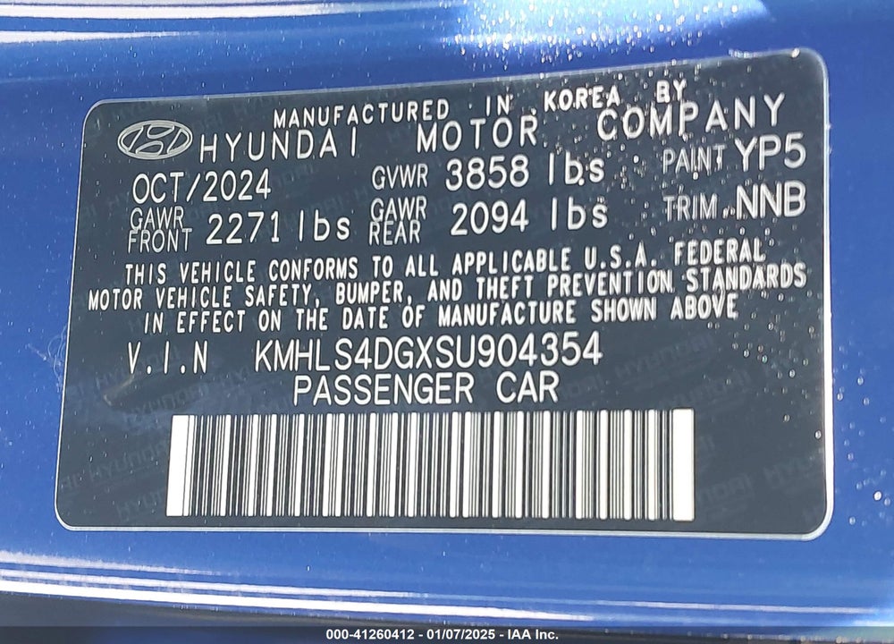 2025 HYUNDAI ELANTRA VIN: KMHLS4DGXSU904354