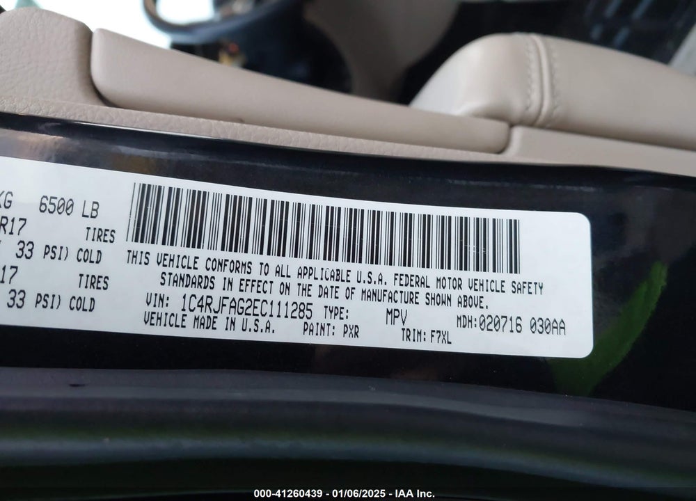 2014 JEEP GRAND CHEROKEE LAREDO VIN: 1C4RJFAG2EC111285