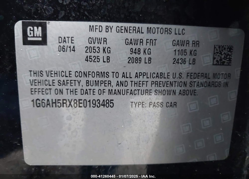 2014 CADILLAC ATS VIN: 1G6AH5RX8E0193485