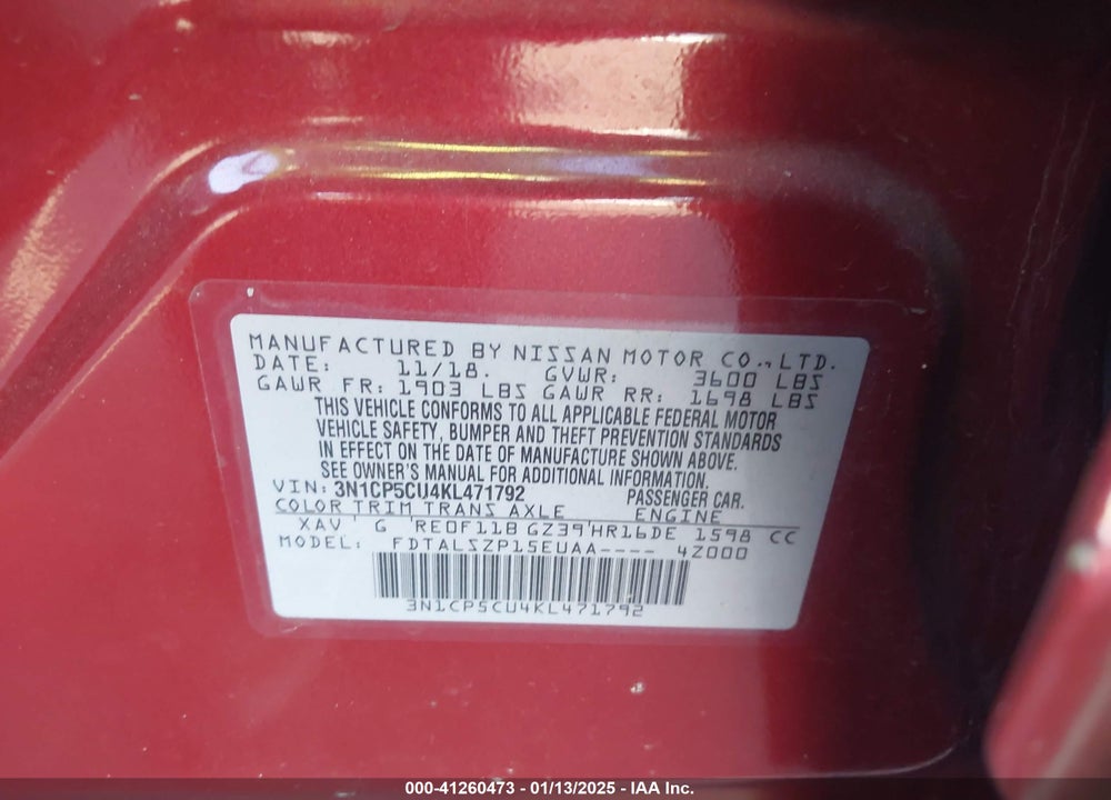 2019 NISSAN KICKS SV VIN: 3N1CP5CU4KL471792