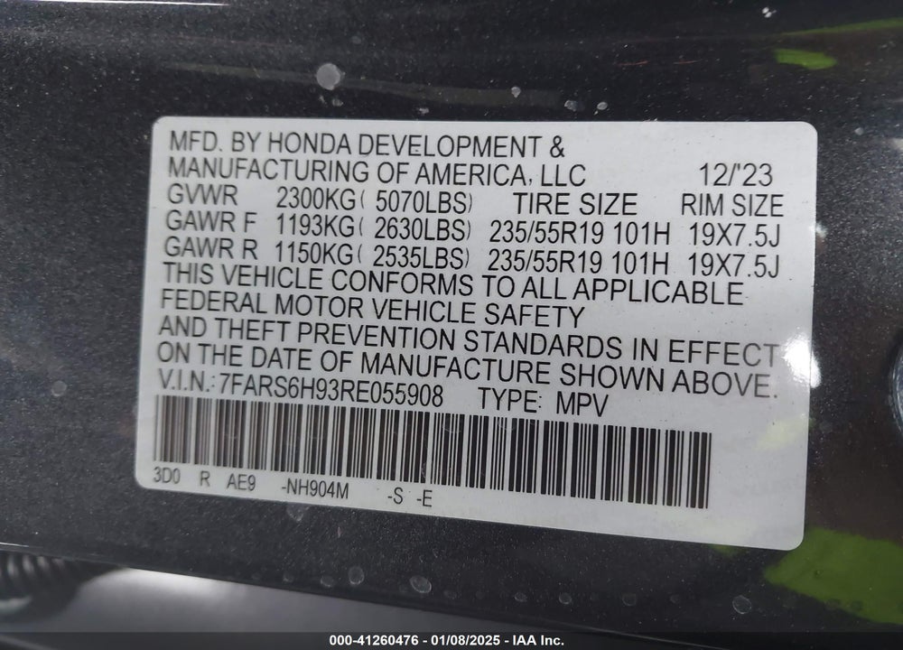 2024 HONDA CR-V HYBRID SPORT TOURING VIN: 7FARS6H93RE055908