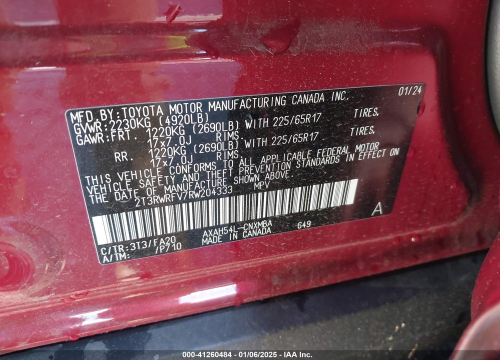 2024 TOYOTA RAV4 HYBRID XLE VIN: 2T3RWRFV7RW204333