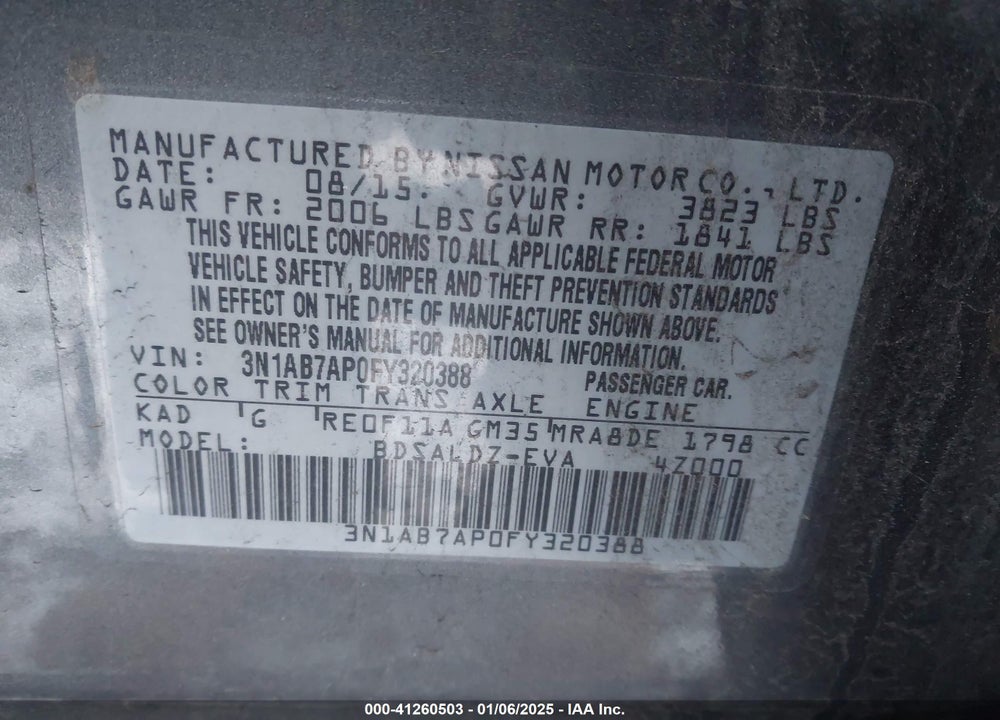 2015 NISSAN SENTRA SV VIN: 3N1AB7AP0FY320388