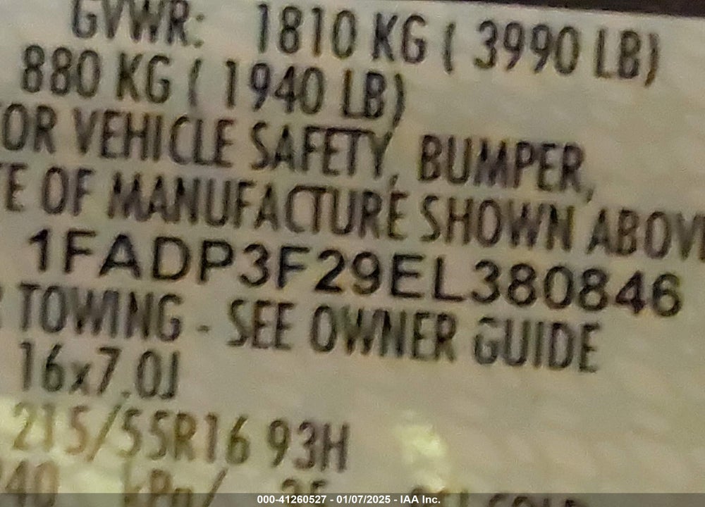 2014 FORD FOCUS VIN: 1FADP3F29EL380846