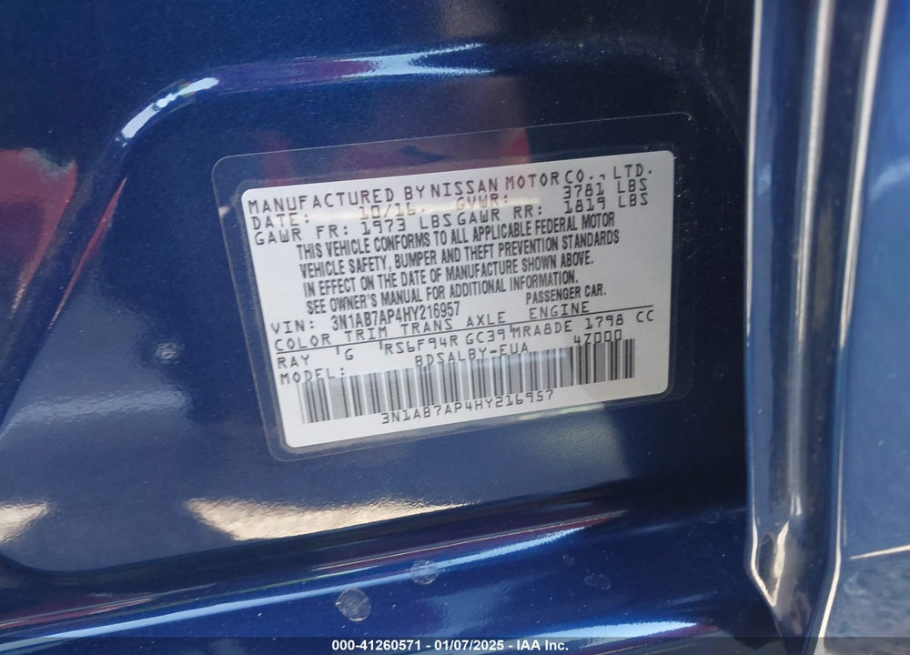 2017 NISSAN SENTRA VIN: 3N1AB7AP4HY216957