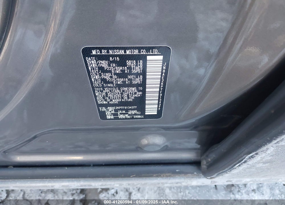 2015 NISSAN QUEST SV VIN: JN8AE2KP7F9134377