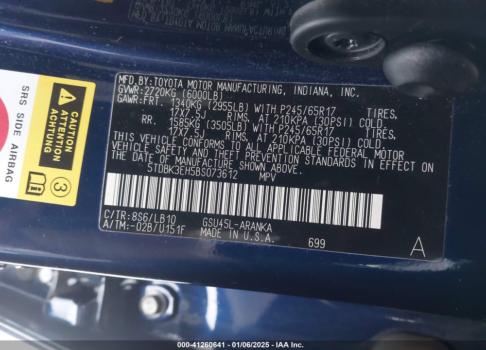2011 TOYOTA HIGHLANDER SE V6 VIN: 5TDBK3EH5BS073612