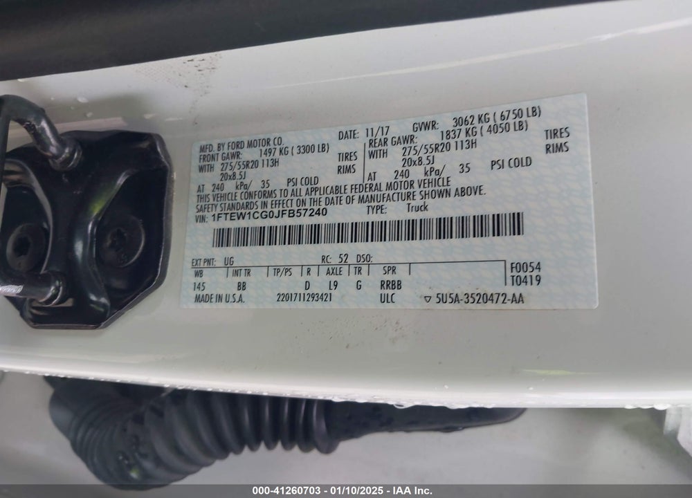 2018 FORD F150 VIN: 1FTEW1CG0JFB57240