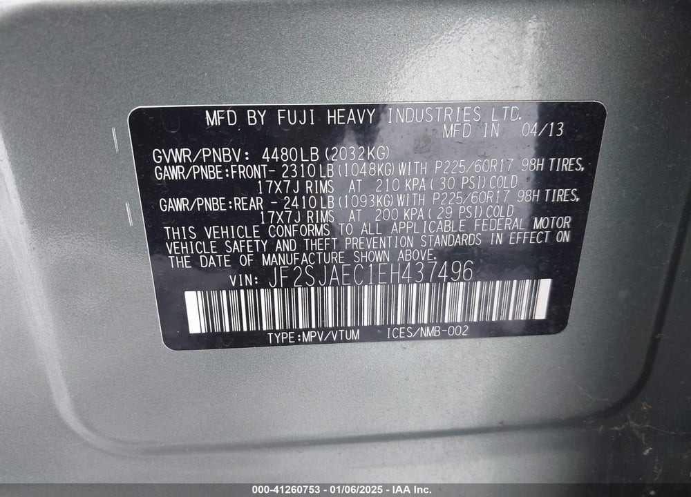 2014 SUBARU FORESTER 2.5I PREMIUM VIN: JF2SJAEC1EH437496