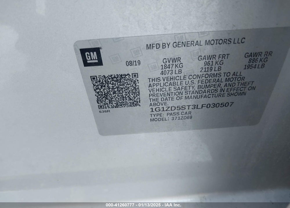 2020 CHEVROLET MALIBU VIN: 1G1ZD5ST3LF030507