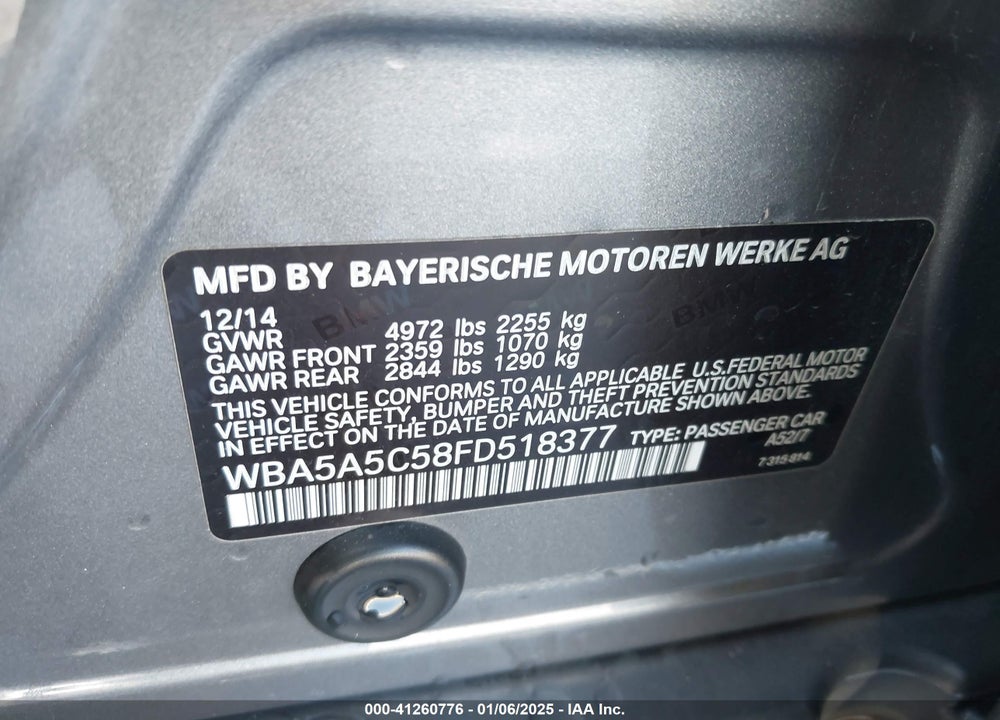 2015 BMW 528I VIN: WBA5A5C58FD518377