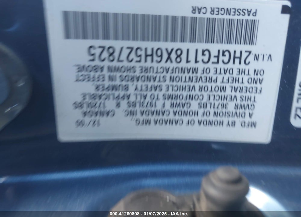2006 HONDA CIVIC EX VIN: 2HGFG118X6H527825