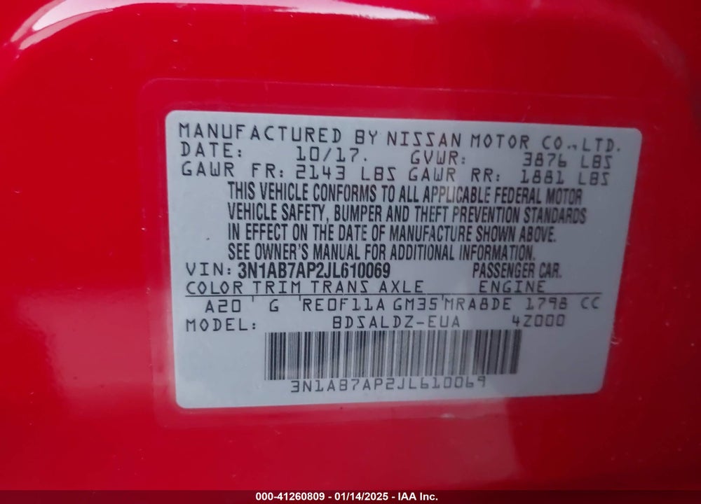 2018 NISSAN SENTRA VIN: 3N1AB7AP2JL610069