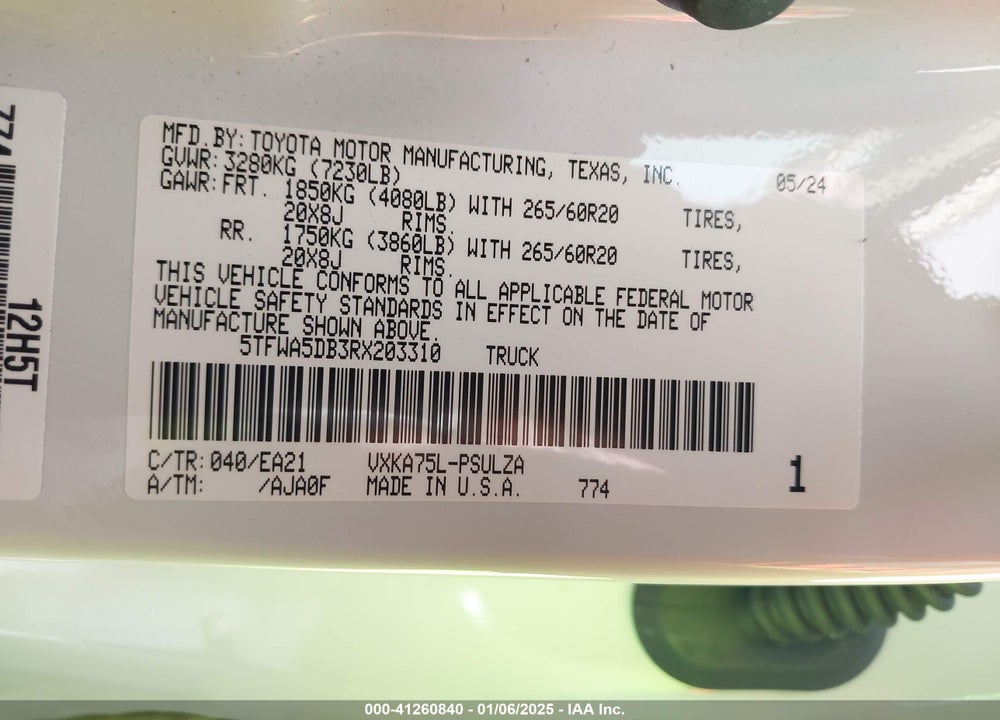 2024 TOYOTA TUNDRA VIN: 5TFWA5DB3RX203310