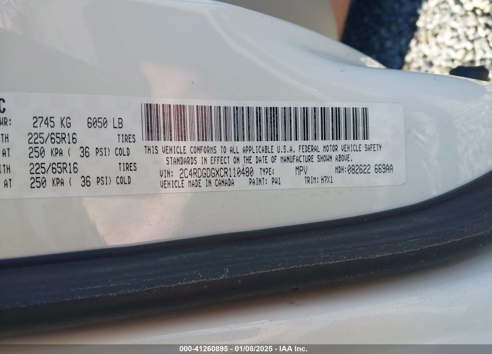 2012 DODGE GRAND CARAVAN CREW VIN: 2C4RDGDGXCR110480