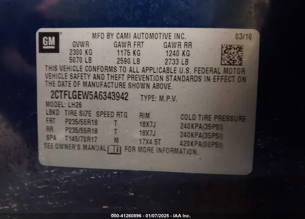 2010 GMC TERRAIN SLT-1 VIN: 2CTFLGEW5A6343942