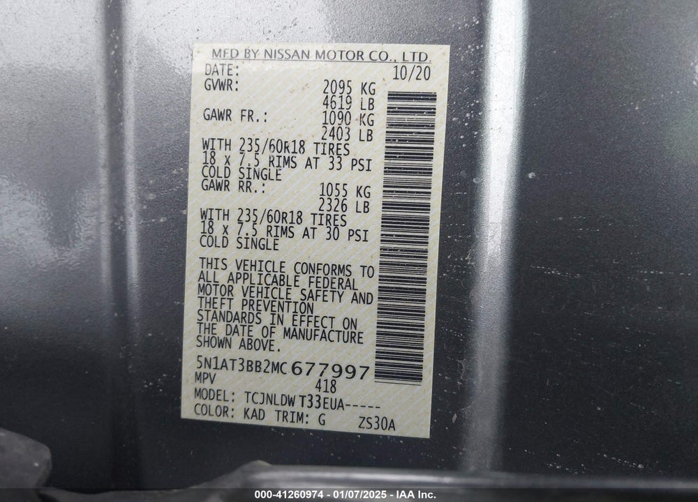 2021 NISSAN ROGUE SV INTELLIGENT AWD VIN: 5N1AT3BB2MC677997