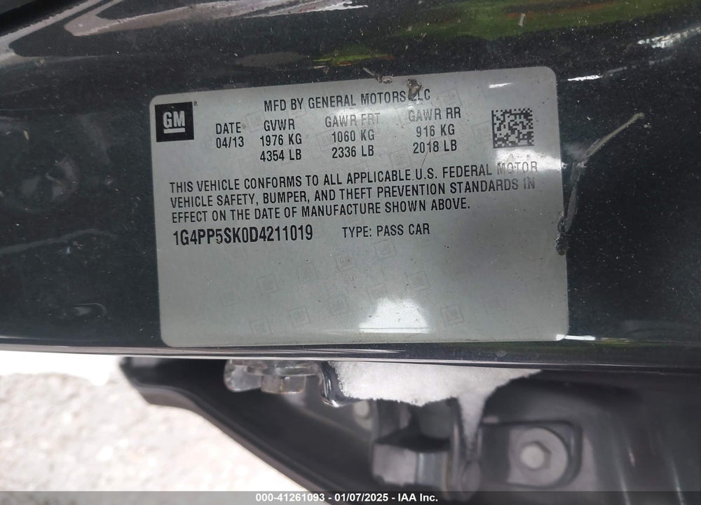2013 BUICK VERANO VIN: 1G4PP5SK0D4211019