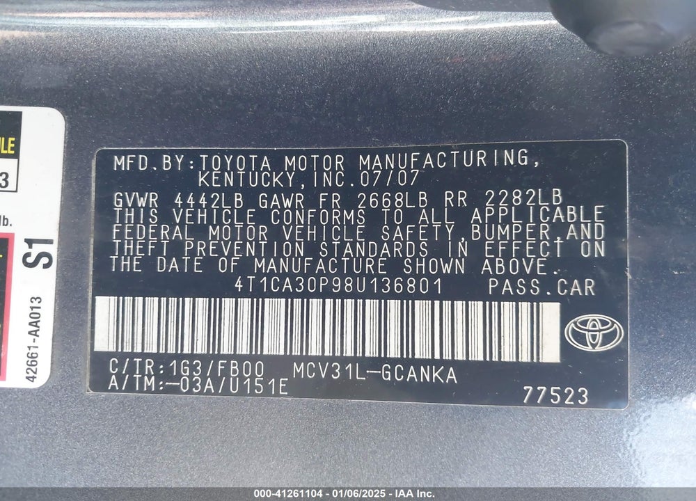 2008 TOYOTA CAMRY SOLARA SE V6 VIN: 4T1CA30P98U136801