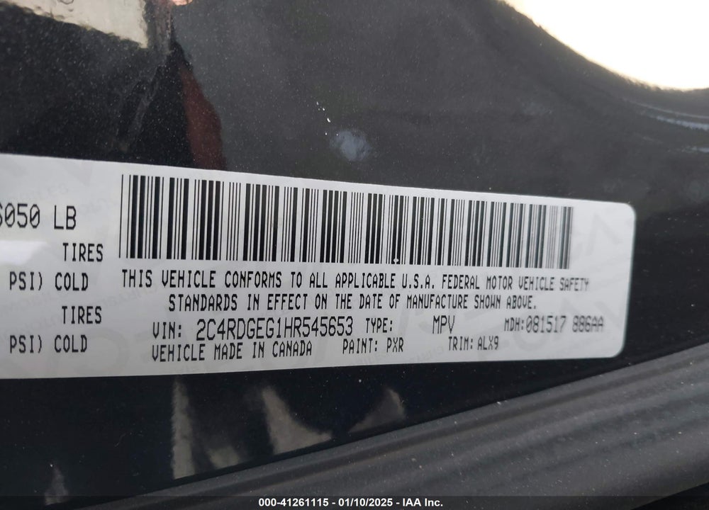 2017 DODGE GRAND CARAVAN GT VIN: 2C4RDGEG1HR545653