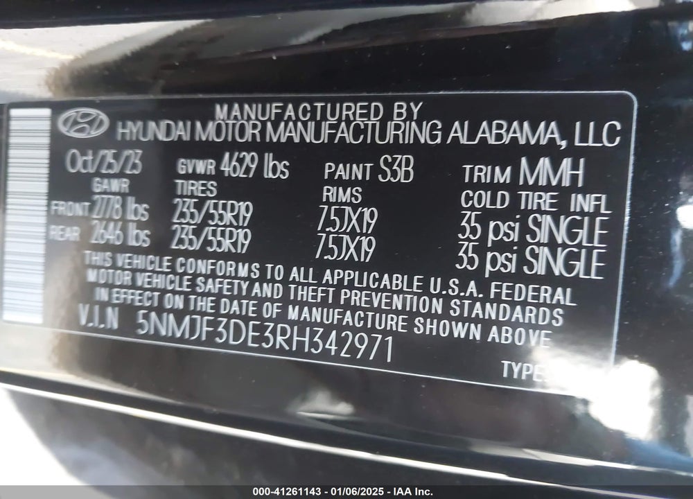 2024 HYUNDAI TUCSON SEL VIN: 5NMJF3DE3RH342971