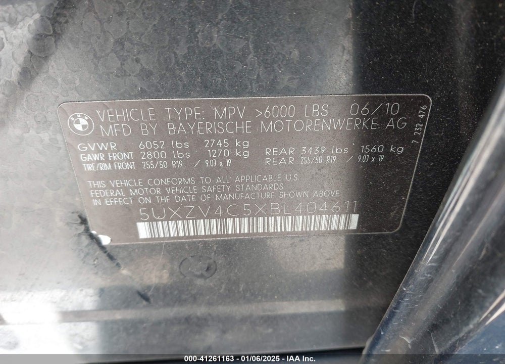 2011 BMW X5 XDRIVE35I/XDRIVE35I PREMIUM/XDRIVE35I SPORT ACTIVITY VIN: 5UXZV4C5XBL404611
