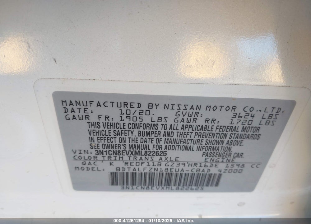 2021 NISSAN VERSA VIN: 3N1CN8EVXML822625