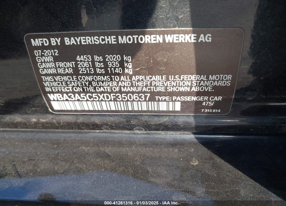 2013 BMW 328I VIN: WBA3A5C5XDF350637