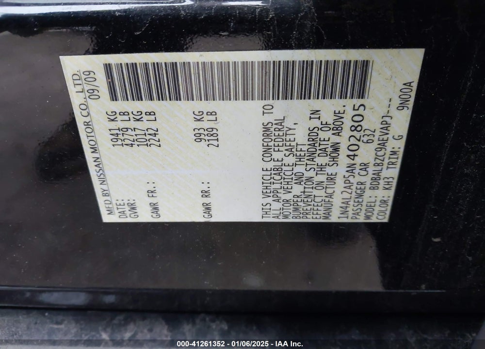 2010 NISSAN ALTIMA 2.5 S VIN: 1N4AL2AP5AN402805