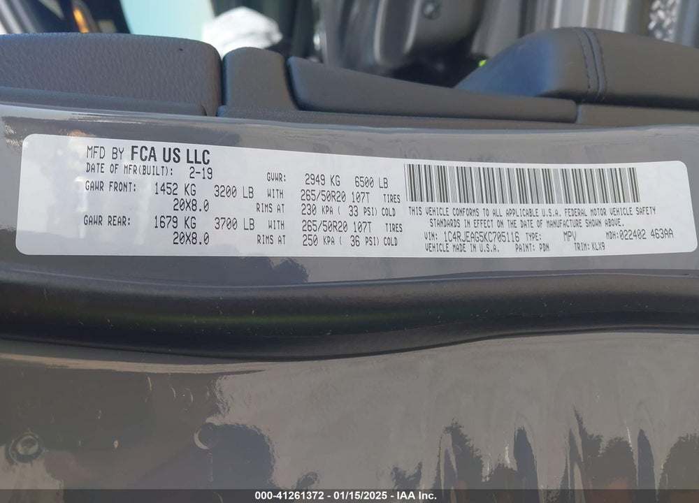 2019 JEEP GRAND CHEROKEE ALTITUDE 4X2 VIN: 1C4RJEAG5KC705116