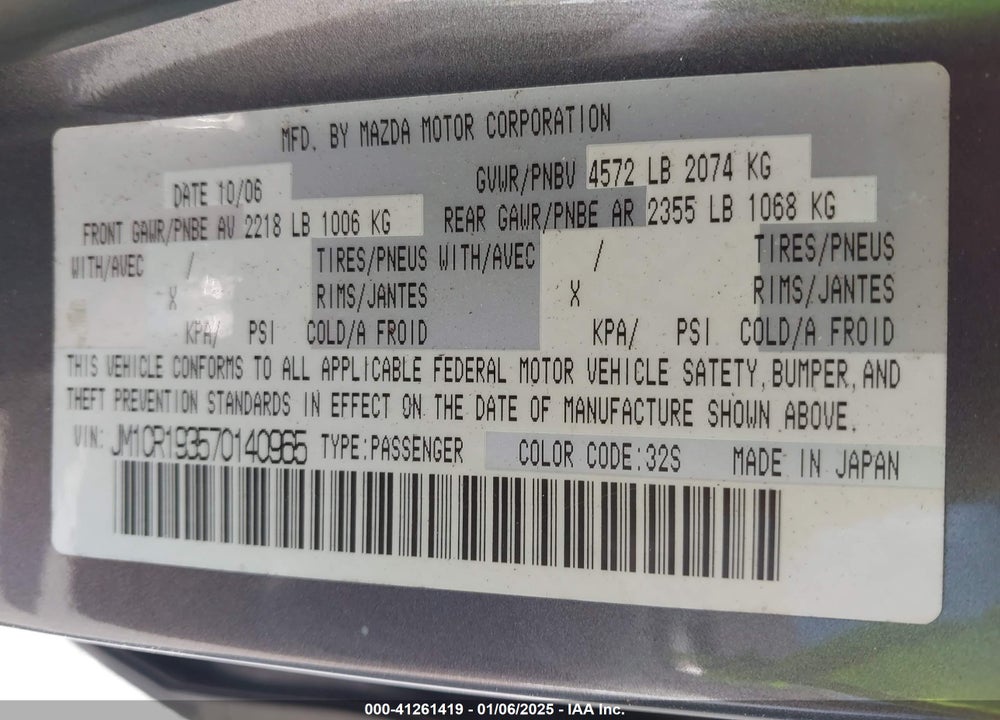 2007 MAZDA MAZDA5 VIN: JM1CR193570140965