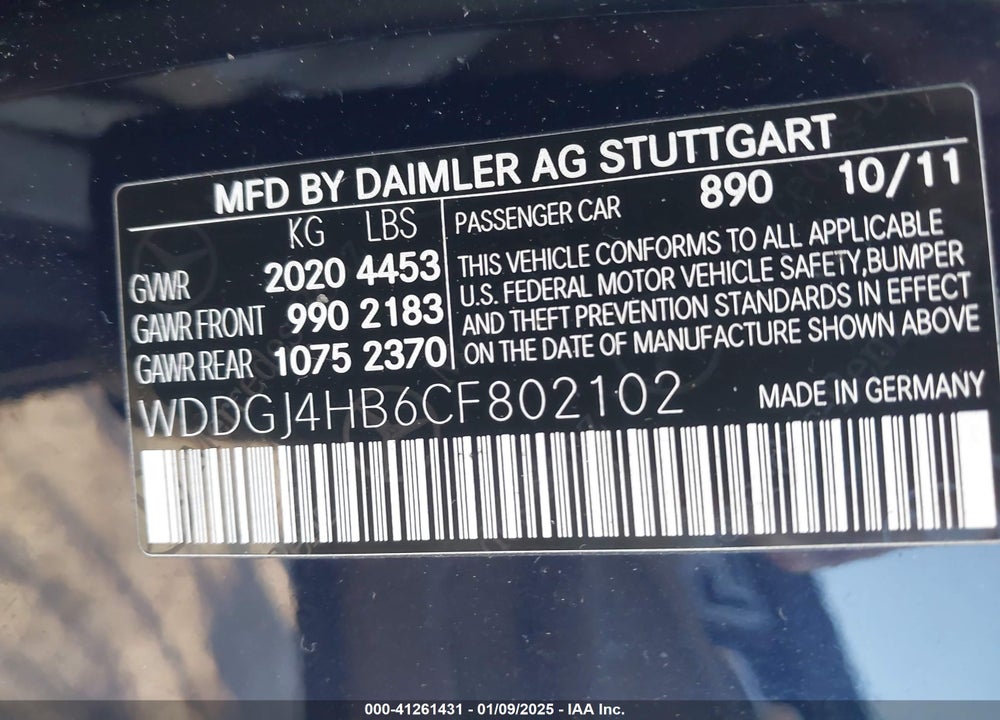 2012 MERCEDES-BENZ C 250 VIN: WDDGJ4HB6CF802102