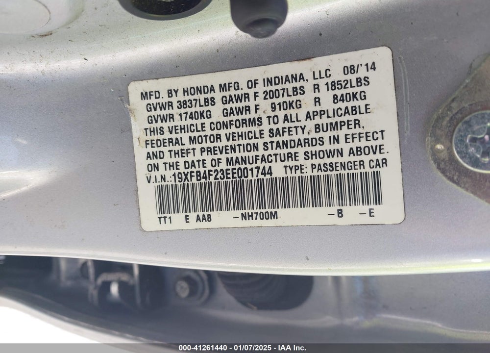 2014 HONDA CIVIC HYBRID VIN: 19XFB4F23EE001744