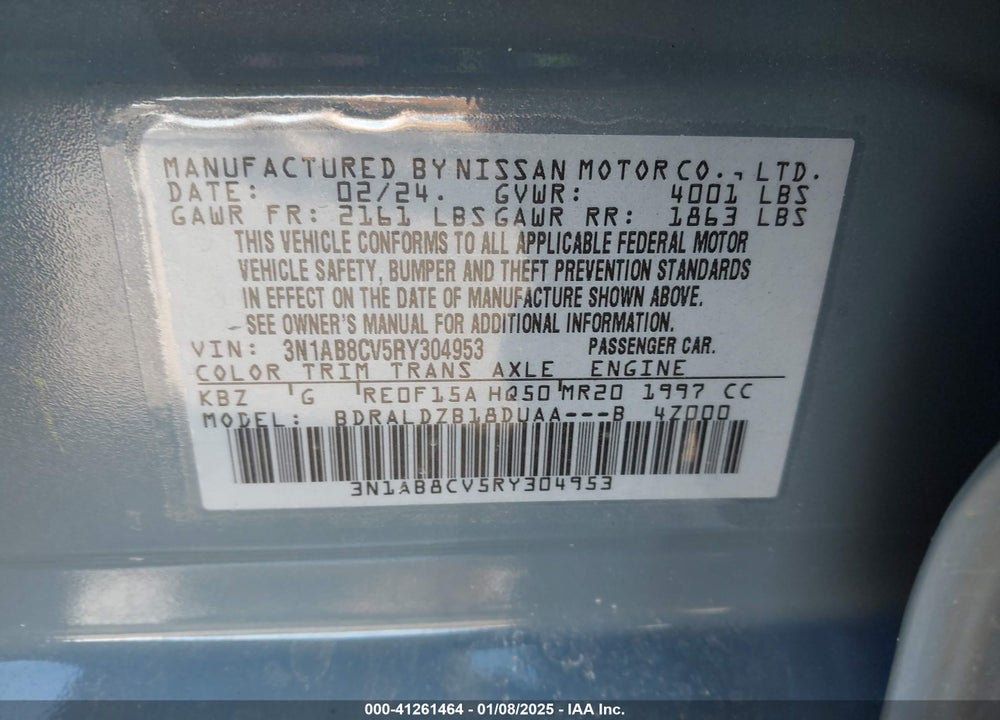 2024 NISSAN SENTRA SV XTRONIC CVT VIN: 3N1AB8CV5RY304953