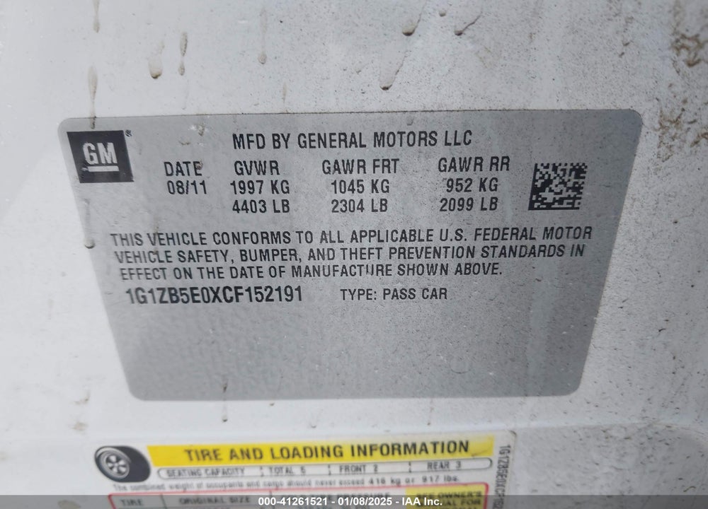 2012 CHEVROLET MALIBU LS VIN: 1G1ZB5E0XCF152191