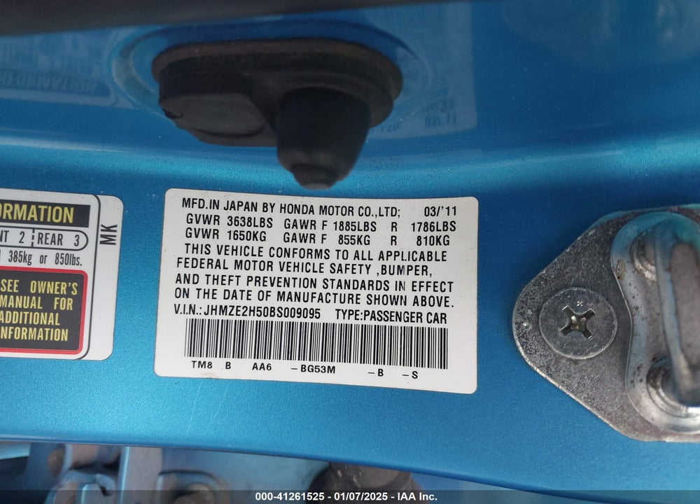 2011 HONDA INSIGHT LX VIN: JHMZE2H50BS009095