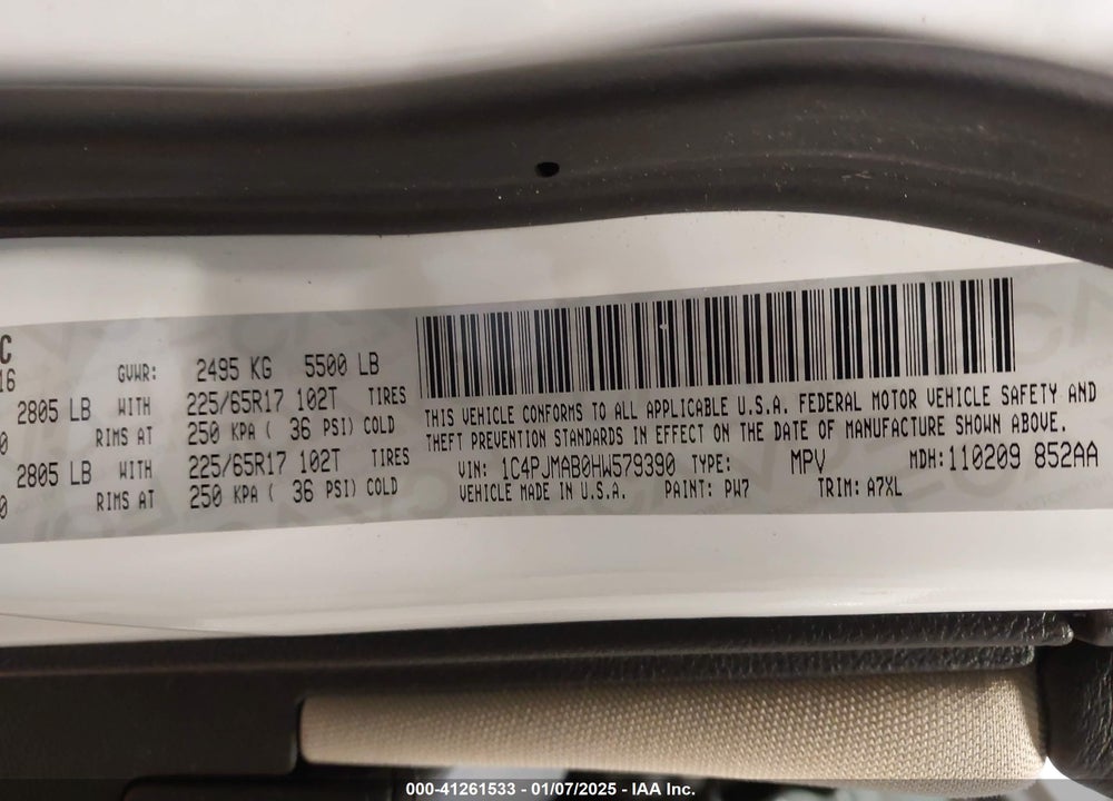 2017 JEEP CHEROKEE VIN: 1C4PJMAB0HW579390