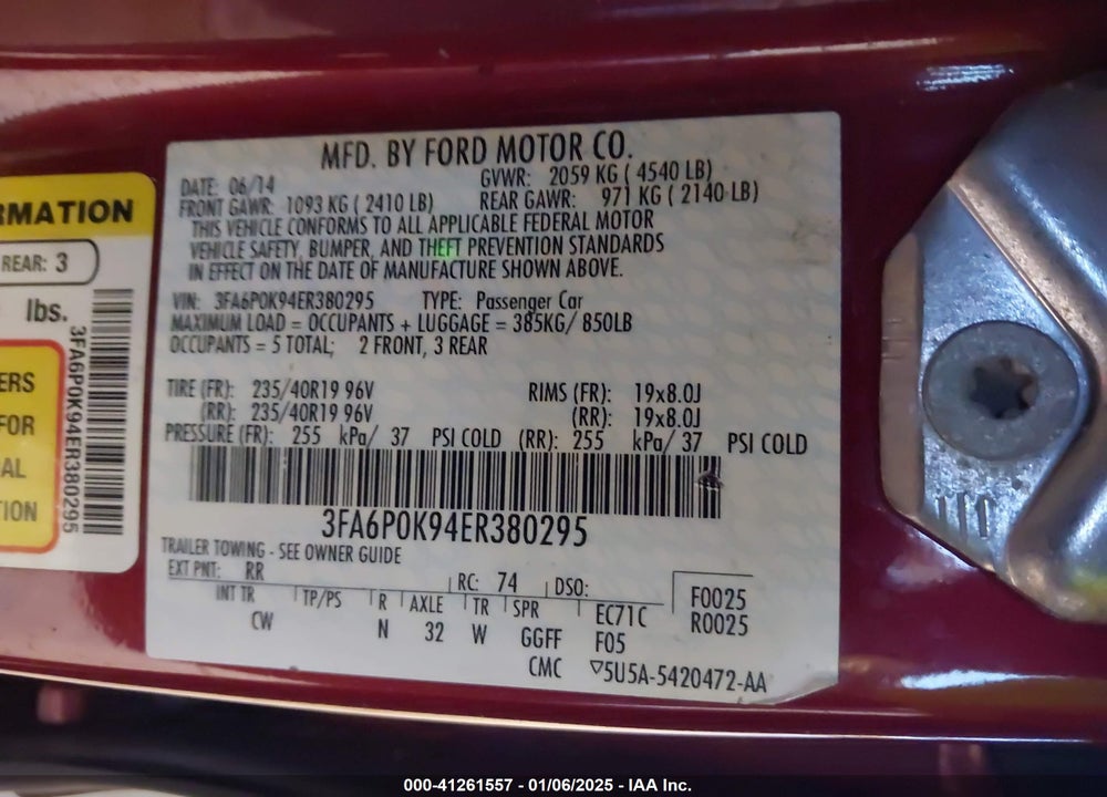 2014 FORD FUSION VIN: 3FA6P0K94ER380295