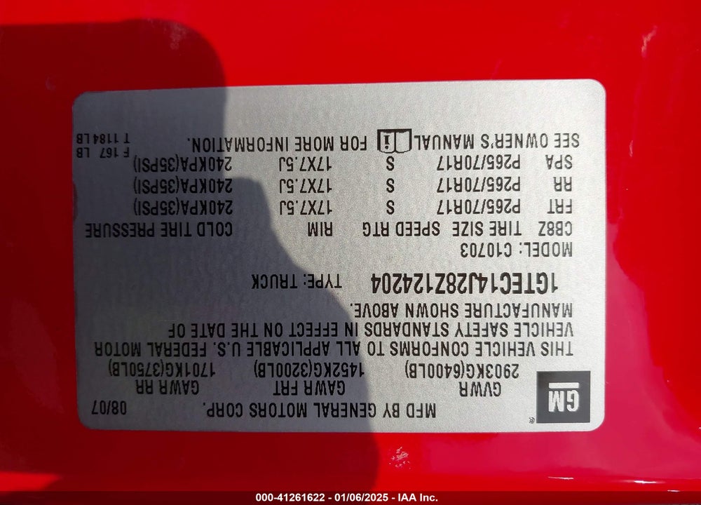 2008 GMC SIERRA 1500 SLE1 VIN: 1GTEC14J28Z124204