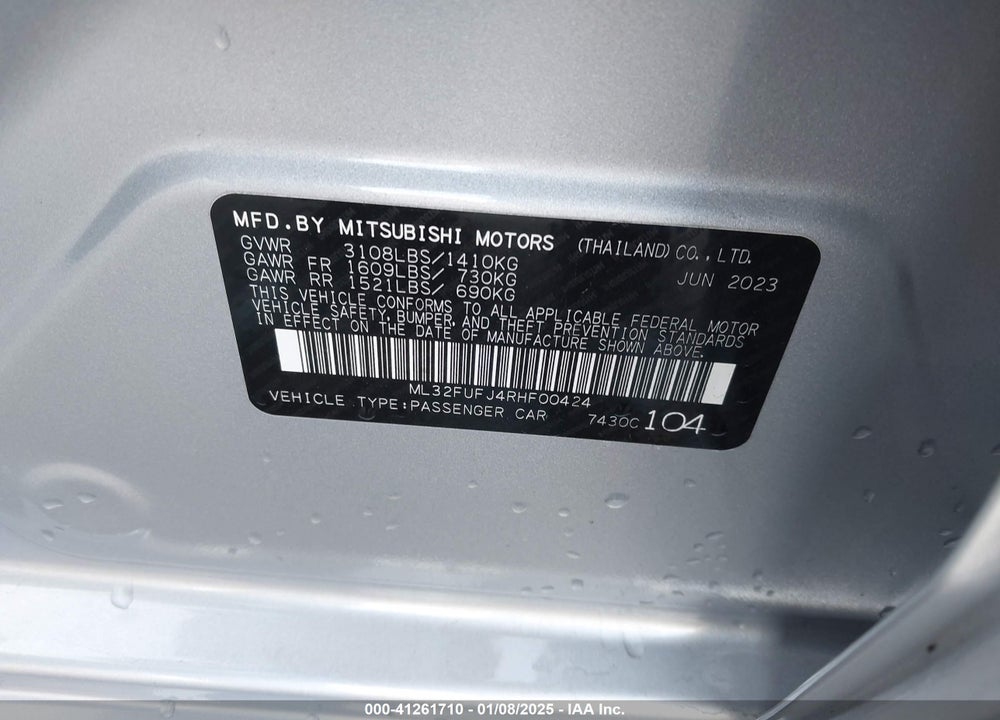 2024 MITSUBISHI MIRAGE G4 VIN: ML32FUFJ4RHF00424